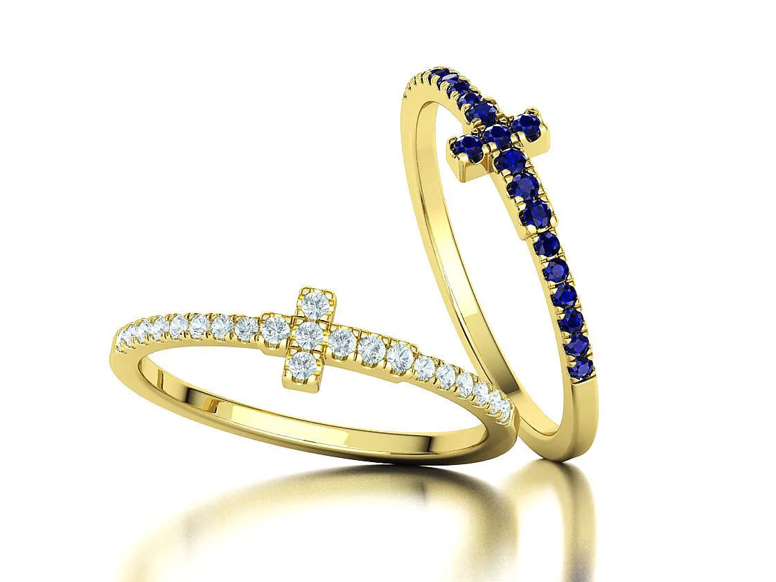 WR-008-Diamond Cross Ring French Pave-2 Diamond Cross Ring French Pave Ring in Sterling Silver 925