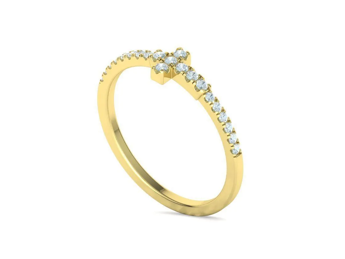 WR-008-Diamond Cross Ring French Pave-20 Diamond Cross Ring French Pave Ring in Sterling Silver 925
