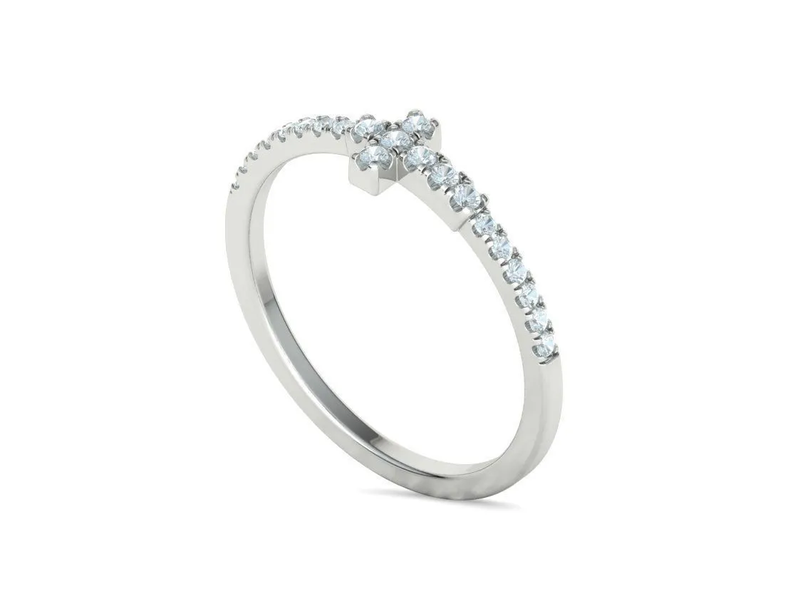 WR-008-Diamond Cross Ring French Pave-22 Diamond Cross Ring French Pave Ring in Sterling Silver 925