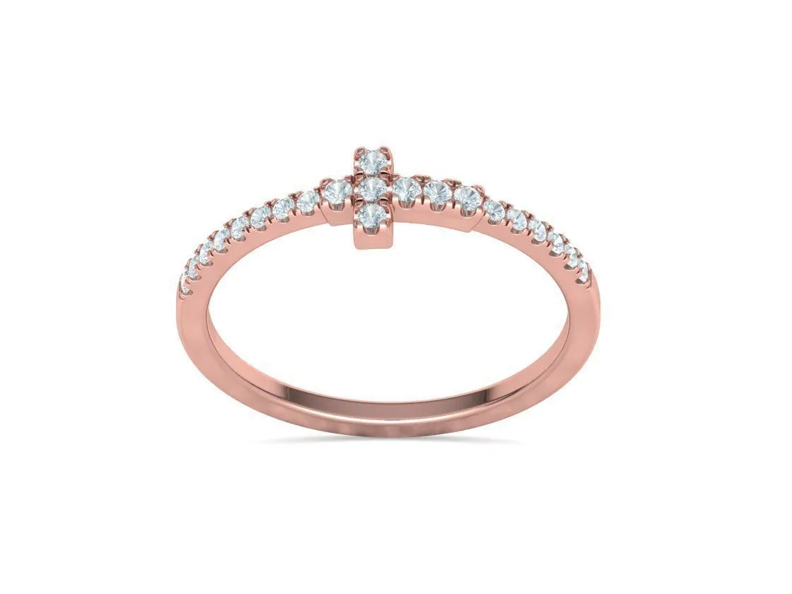 WR-008-Diamond Cross Ring French Pave-23 Diamond Cross Ring French Pave Ring in Sterling Silver 925