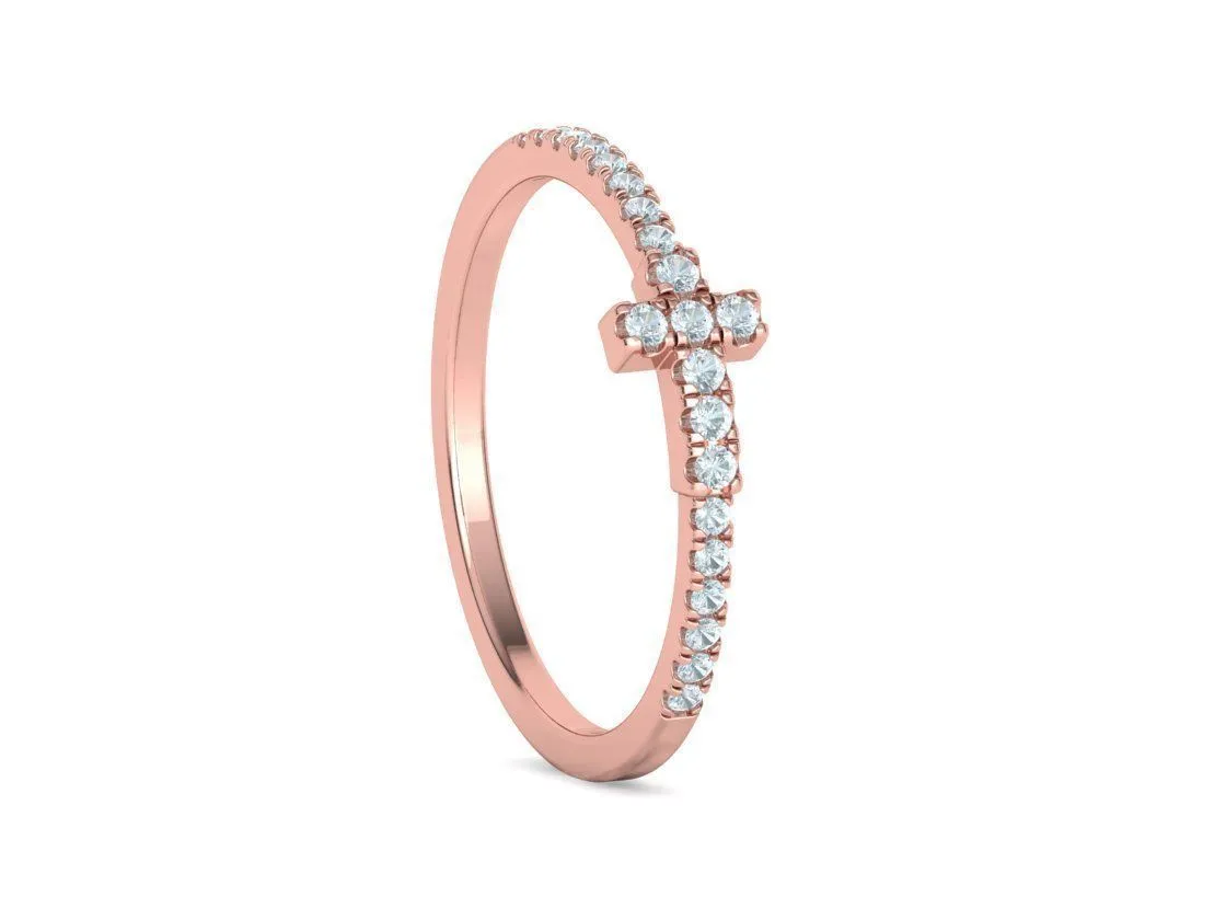 WR-008-Diamond Cross Ring French Pave-26 Diamond Cross Ring French Pave Ring in Sterling Silver 925Diamond Cross Ring French Pave Ring in Sterling Silver 925