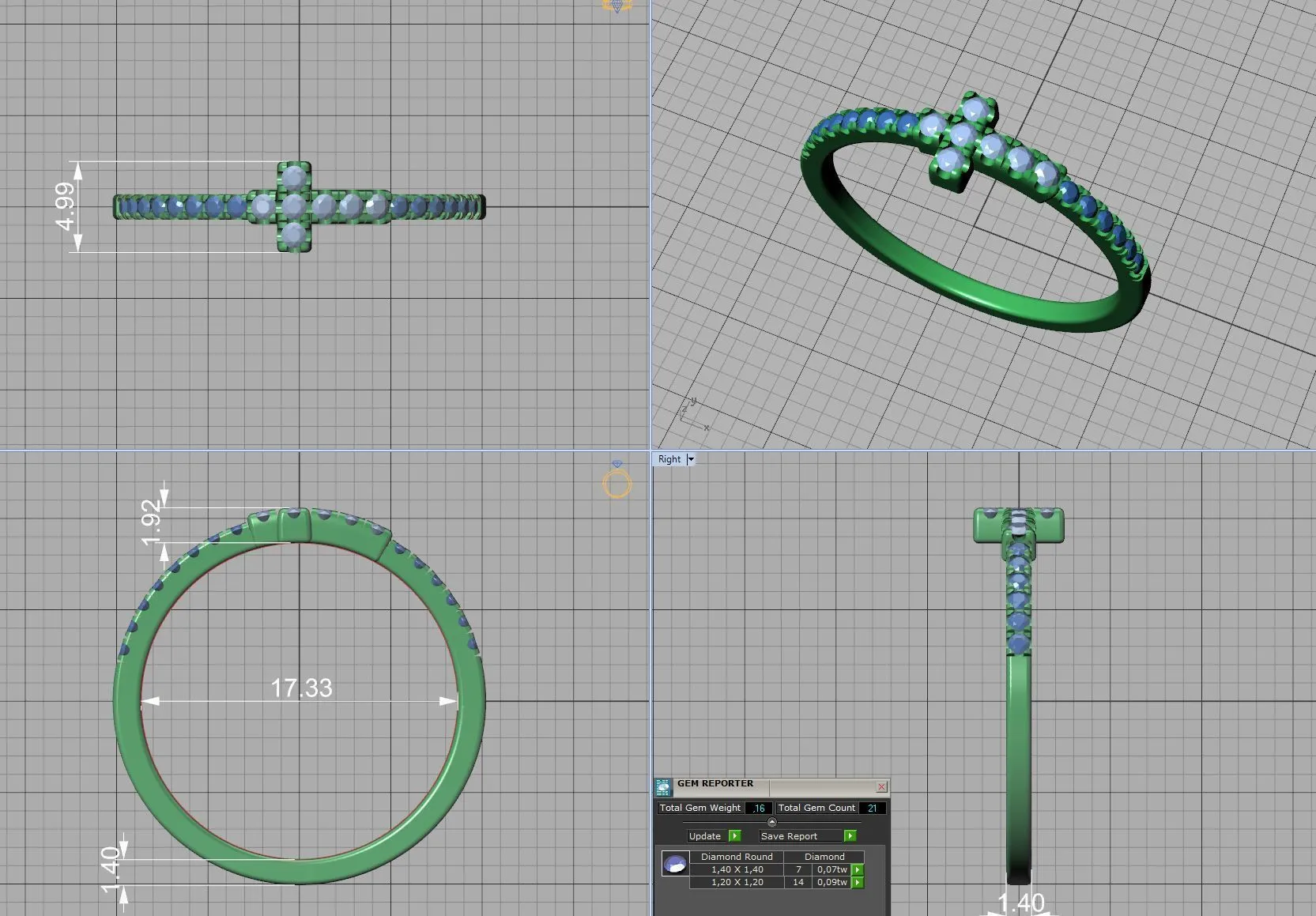 WR-008-Diamond Cross Ring French Pave-27 Diamond Cross Ring French Pave Ring in Sterling Silver 925