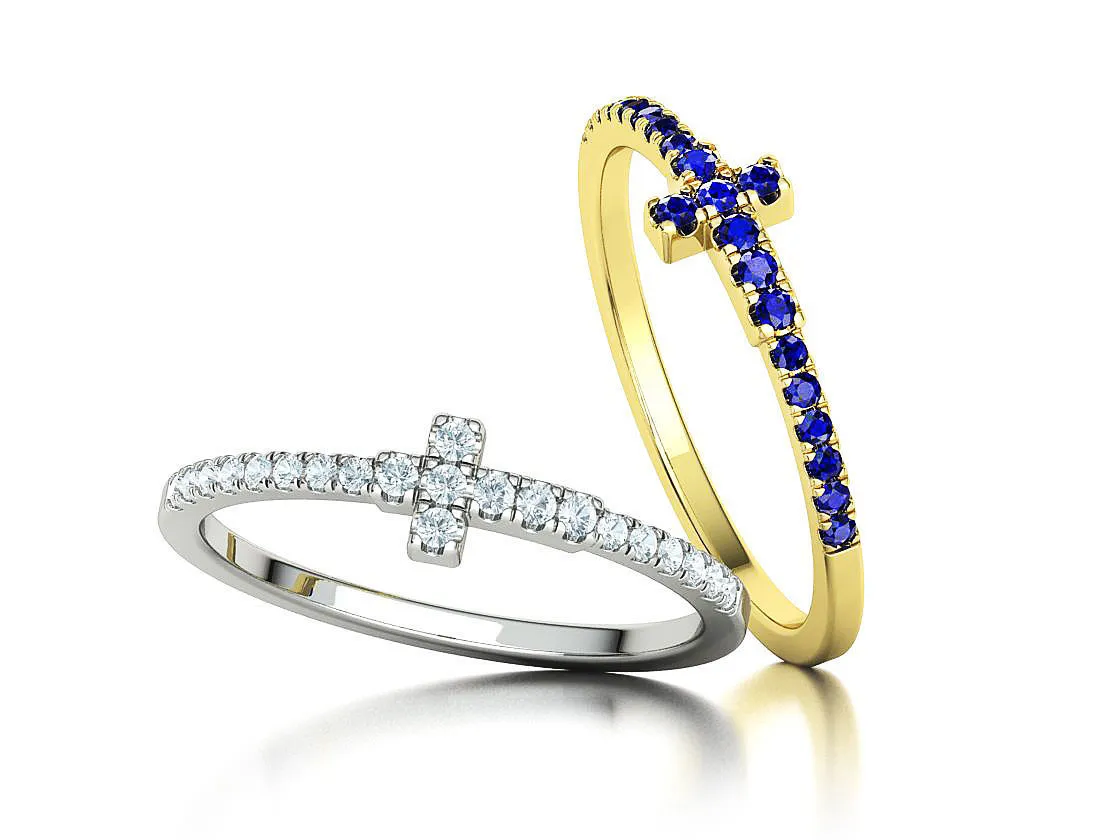 WR-008-Diamond Cross Ring French Pave-3 Diamond Cross Ring French Pave Ring in Sterling Silver 925