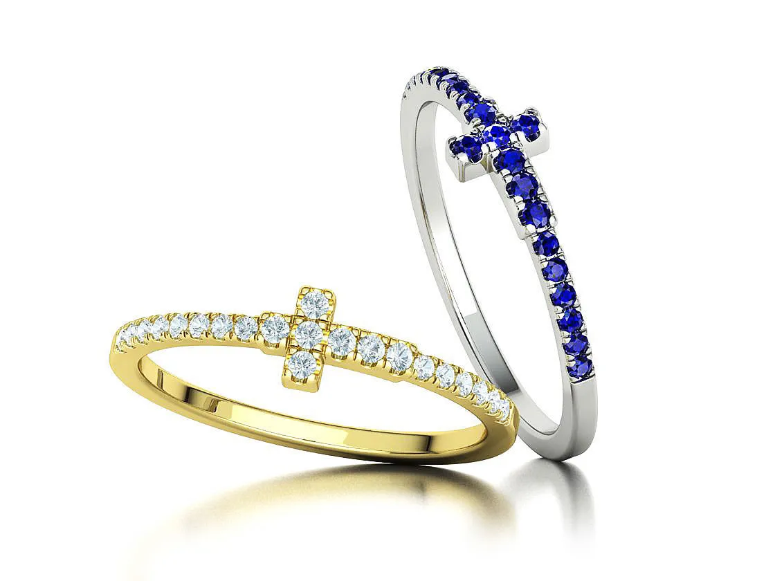 WR-008-Diamond Cross Ring French Pave-5 Diamond Cross Ring French Pave Ring in Sterling Silver 925