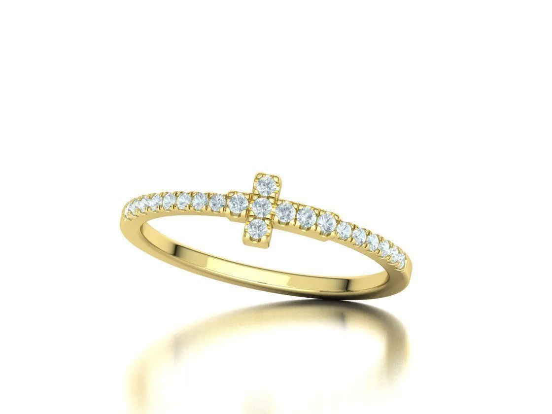 WR-008-Diamond Cross Ring French Pave-7 Diamond Cross Ring French Pave Ring in Sterling Silver 925