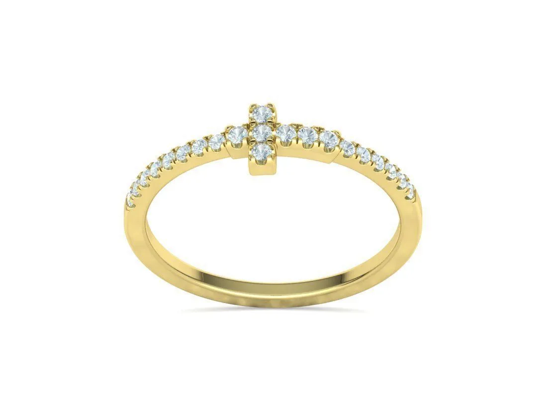 WR-008-Diamond Cross Ring French Pave-8 Diamond Cross Ring French Pave Ring in Sterling Silver 925