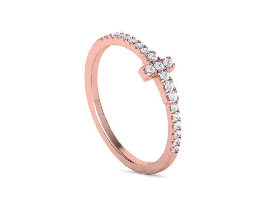 WR-008-Diamond Cross Ring French Pave-9 Diamond Cross Ring French Pave Ring in Sterling Silver 925