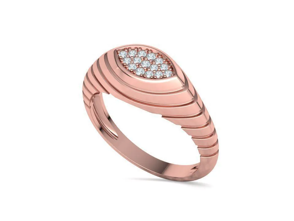 Ribbed Statement Women Ring Croissant Diamond Ring in Sterling Silver 925