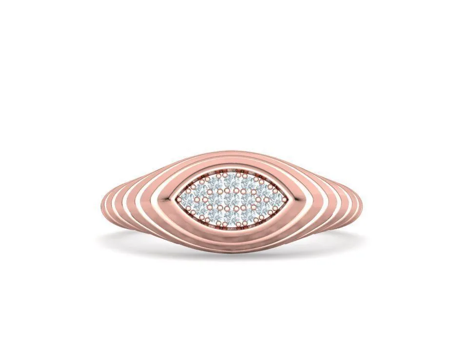 Ribbed Statement Women Ring Croissant Diamond Ring in Sterling Silver 925