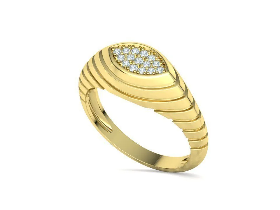 Ribbed Statement Women Ring Croissant Diamond Ring in Sterling Silver 925