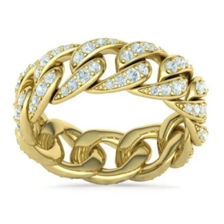 High-polished Cuban Diamond Chain Links Ring with a distinctive chain link design adorned with diamonds, symbolizing strength and elegance, perfect for any occasion.