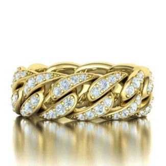 High-polished Miami Cuban Diamond Chain Links Ring with a distinctive chain link design adorned with diamonds, symbolizing strength and elegance, perfect for any occasion.