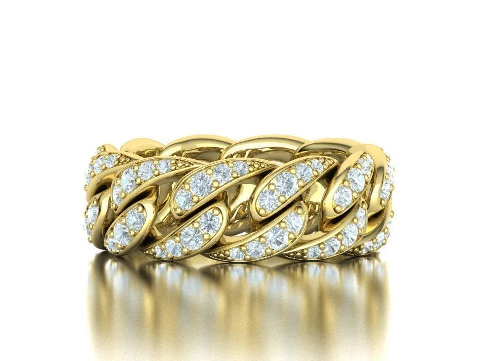 High-polished Miami Cuban Diamond Chain Links Ring with a distinctive chain link design adorned with diamonds, symbolizing strength and elegance, perfect for any occasion.
