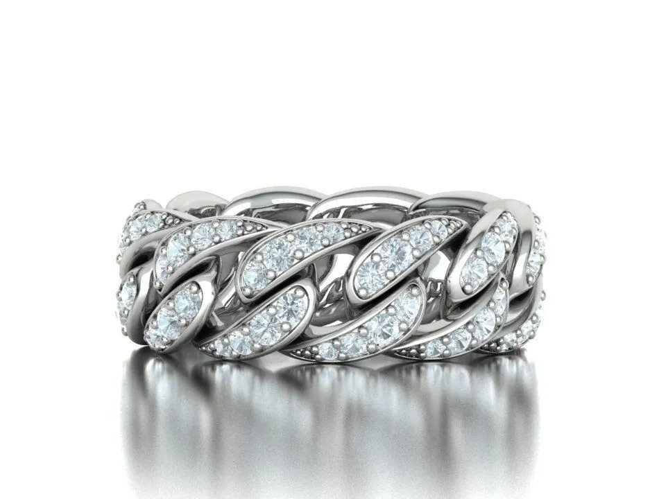High-polished Miami Cuban Diamond Chain Links Ring with a distinctive chain link design adorned with diamonds, symbolizing strength and elegance, perfect for any occasion.