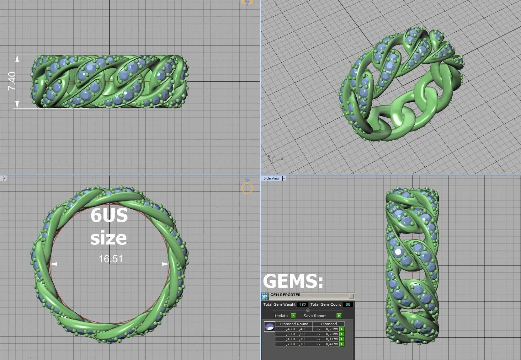 High-polished Miami Cuban Diamond Chain Links Ring with a distinctive chain link design adorned with diamonds, symbolizing strength and elegance, perfect for any occasion.