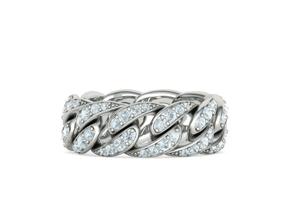 High-polished Miami Cuban Diamond Chain Links Ring with a distinctive chain link design adorned with diamonds, symbolizing strength and elegance, perfect for any occasion.