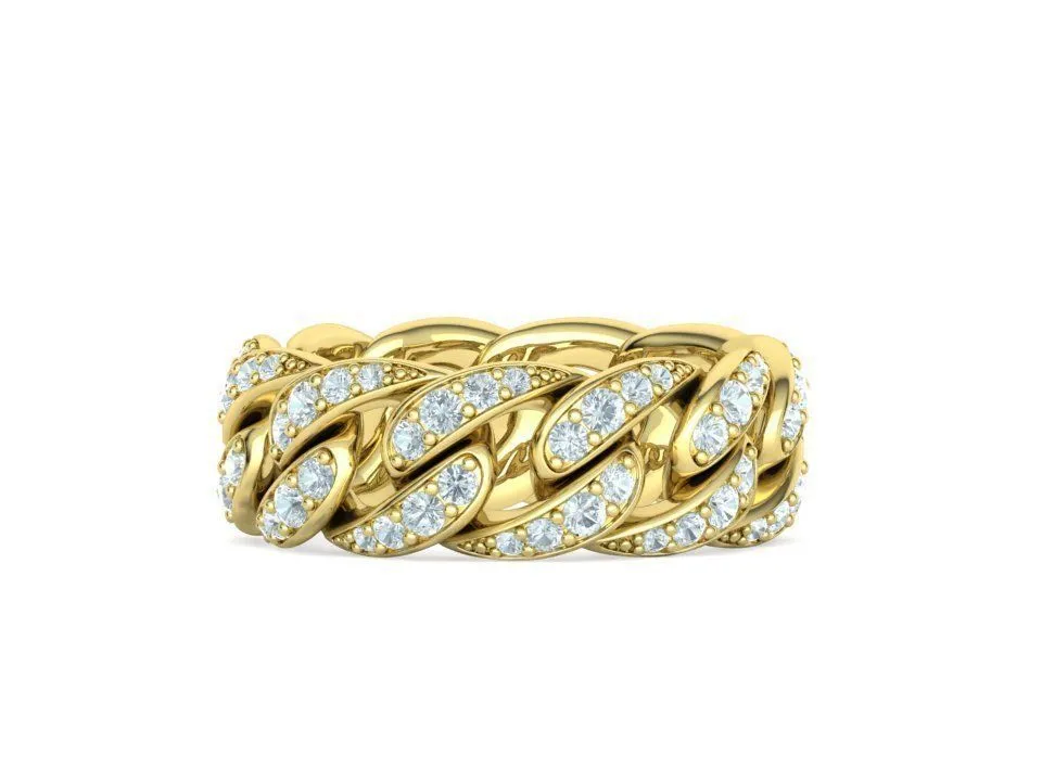 High-polished Miami Cuban Diamond Chain Links Ring with a distinctive chain link design adorned with diamonds, symbolizing strength and elegance, perfect for any occasion.