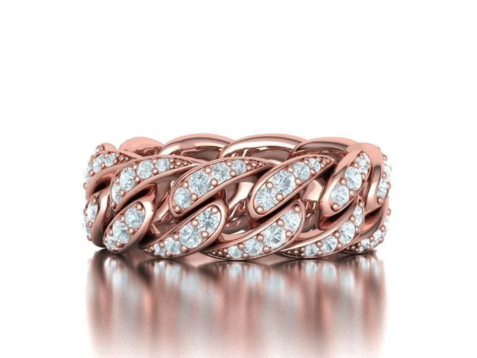 High-polished Miami Cuban Diamond Chain Links Ring with a distinctive chain link design adorned with diamonds, symbolizing strength and elegance, perfect for any occasion.