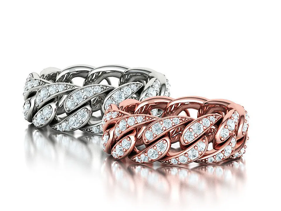 High-polished Miami Cuban Diamond Chain Links Ring with a distinctive chain link design adorned with diamonds, symbolizing strength and elegance, perfect for any occasion.