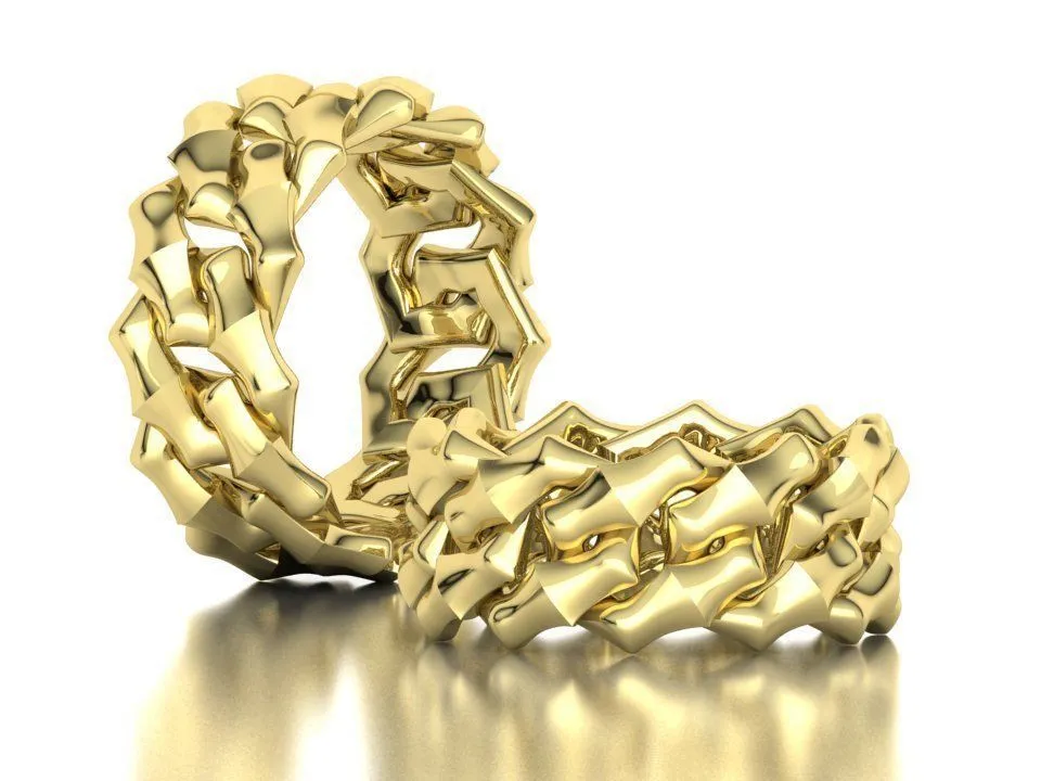High-polished Knight Cuban Link Chain Ring 10mm with an intricate Cuban link design, symbolizing strength and sophistication, perfect for any occasion.
