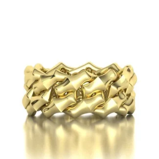 High-polished Knight Cuban Link Chain Ring 10mm with an intricate Cuban link design, symbolizing strength and sophistication, perfect for any occasion.