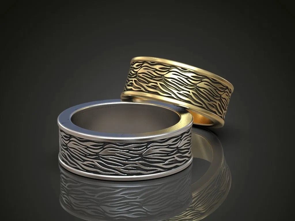 Wedding bands featuring detailed designs, symbolizing love and commitment, perfect for couples who embrace a bold style.