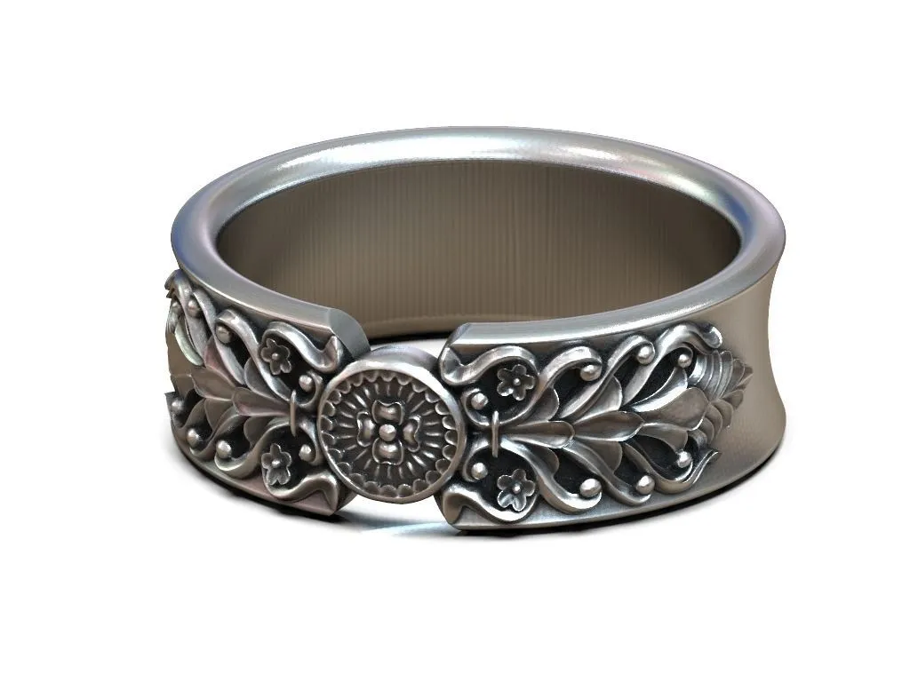 Wedding Ring Barocco Pattern-3 Wedding Ring with Barocco Pattern - showcasing a detailed Barocco design, this ring is a powerful symbol of elegance and love, perfect for modern couples.