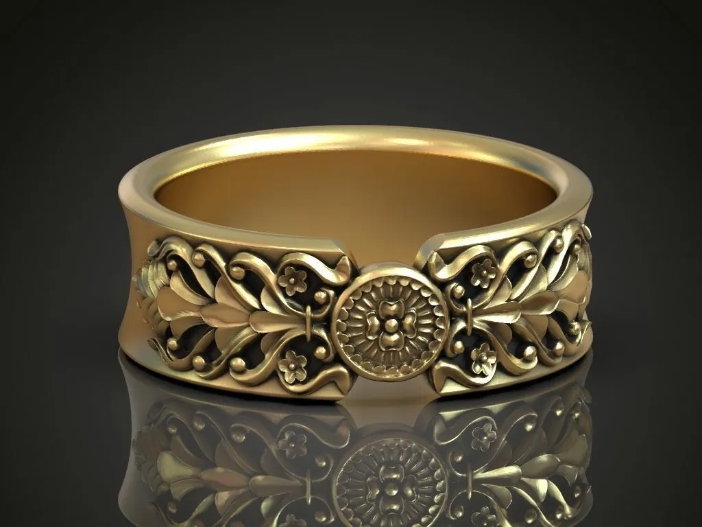 Wedding Ring Barocco Pattern-8 Wedding Ring with Barocco Pattern - showcasing a detailed Barocco design, this ring is a powerful symbol of elegance and love, perfect for modern couples.
