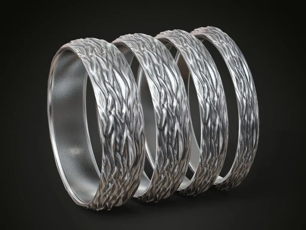 Wedding ring featuring a detailed textured water surface design, symbolizing the ever-changing yet enduring nature of love, perfect for couples.