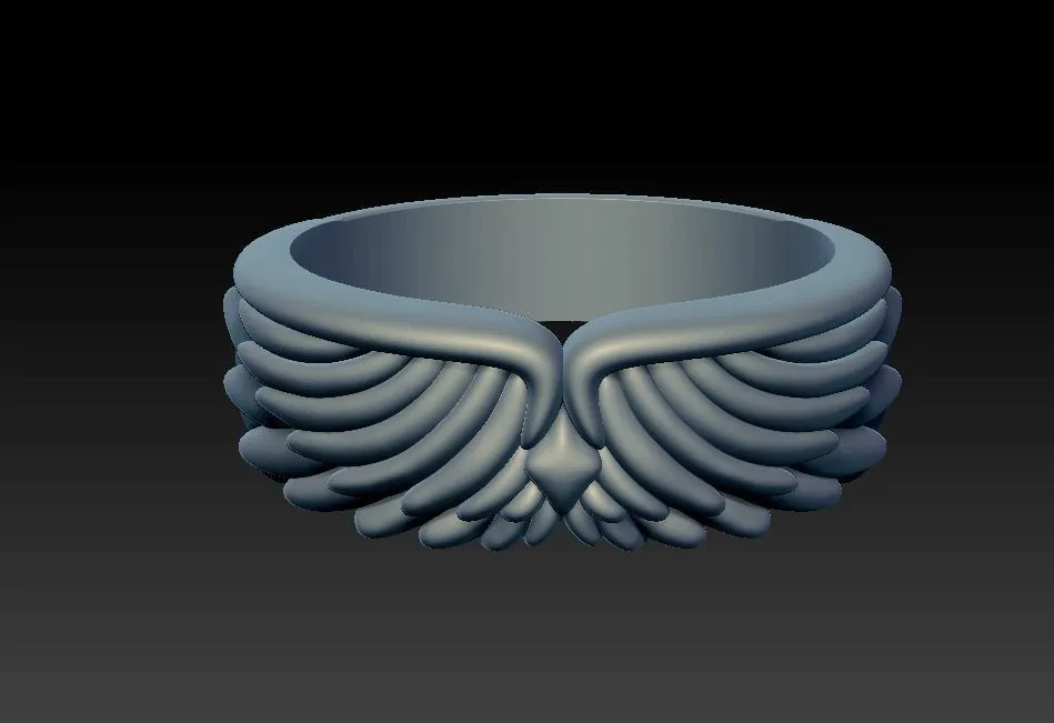 Silver biker ring featuring a detailed depiction of wings and plumage, symbolizing freedom and strength, perfect for men and women who embrace a bold style.
