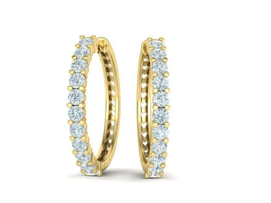 diamond-hoop-earrings-3dmodel-printable-3d-model-stl-3dm (6) High-polished diamond hoop earrings, symbolizing luxury and sophistication, perfect for any occasion.