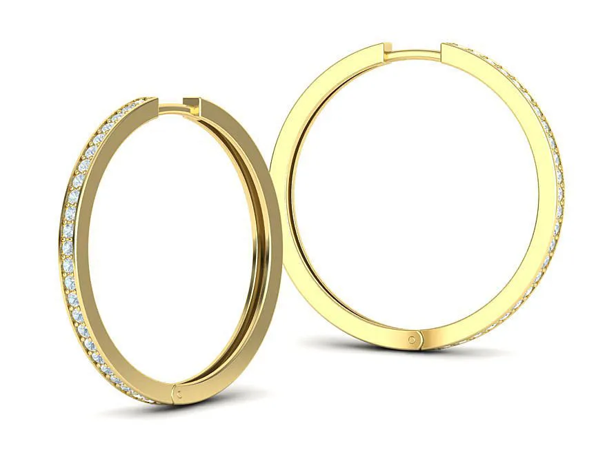 High-polished 30mm hoop earrings adorned with diamonds, symbolizing luxury and sophistication, perfect for any occasion.