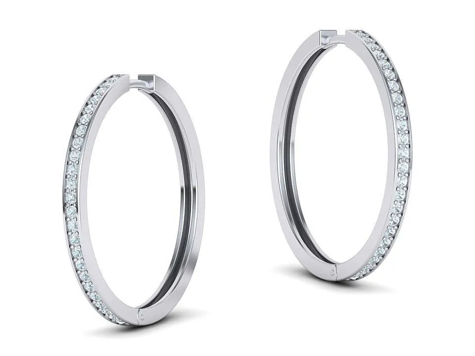 High-polished 30mm hoop earrings adorned with diamonds, symbolizing luxury and sophistication, perfect for any occasion.