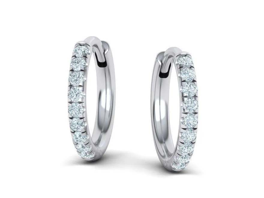 High-polished 1.55mm French pavé hoop earrings adorned with pavé diamonds, symbolizing luxury and sophistication, perfect for any occasion.