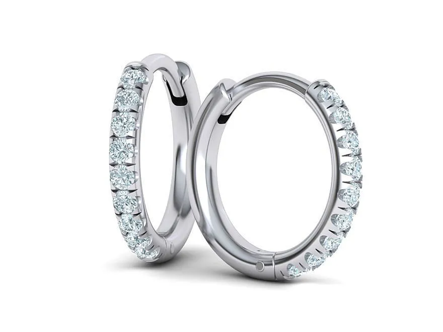 High-polished 1.55mm French pavé hoop earrings adorned with pavé diamonds, symbolizing luxury and sophistication, perfect for any occasion.
