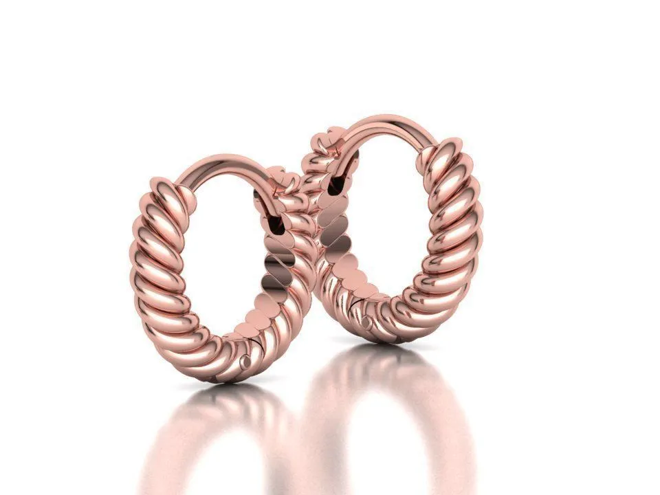 rope-small-hoops-12mm-hoop-earring-3dmodel-3d-model-0028022e13 High-polished 12mm rope design hoop earrings, symbolizing subtle luxury and sophistication, perfect for any occasion.