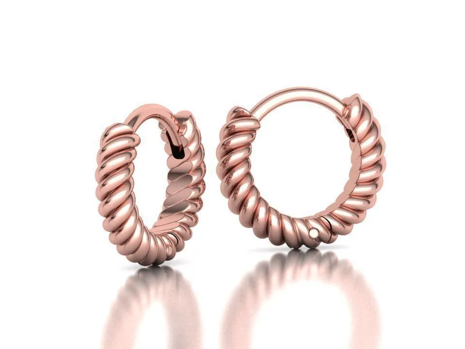 rope-small-hoops-12mm-hoop-earring-3dmodel-3d-model-012dbcb449 High-polished 12mm rope design hoop earrings, symbolizing subtle luxury and sophistication, perfect for any occasion.