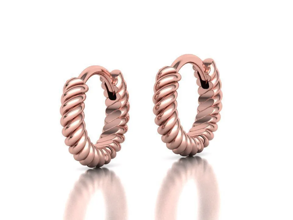 rope-small-hoops-12mm-hoop-earring-3dmodel-3d-model-114e9a2273 High-polished 12mm rope design hoop earrings, symbolizing subtle luxury and sophistication, perfect for any occasion.