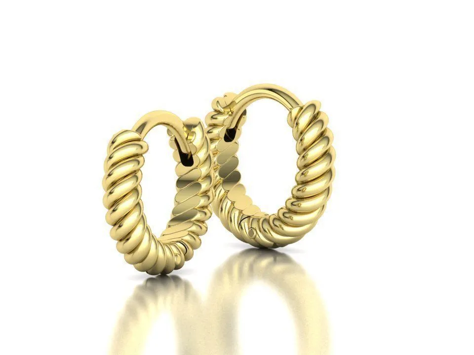 rope-small-hoops-12mm-hoop-earring-3dmodel-3d-model-82626c1f66 High-polished 12mm rope design hoop earrings, symbolizing subtle luxury and sophistication, perfect for any occasion.