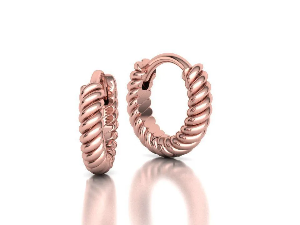 rope-small-hoops-12mm-hoop-earring-3dmodel-3d-model-89068df1a0 High-polished 12mm rope design hoop earrings, symbolizing subtle luxury and sophistication, perfect for any occasion.