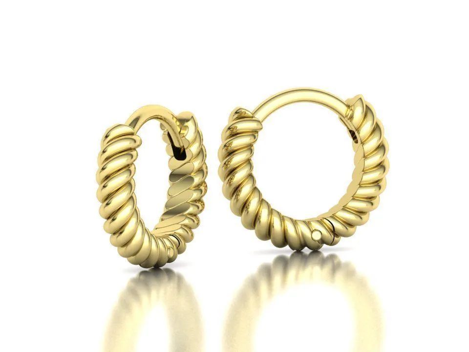 rope-small-hoops-12mm-hoop-earring-3dmodel-3d-model-8d4d2072f1 High-polished 12mm rope design hoop earrings, symbolizing subtle luxury and sophistication, perfect for any occasion.