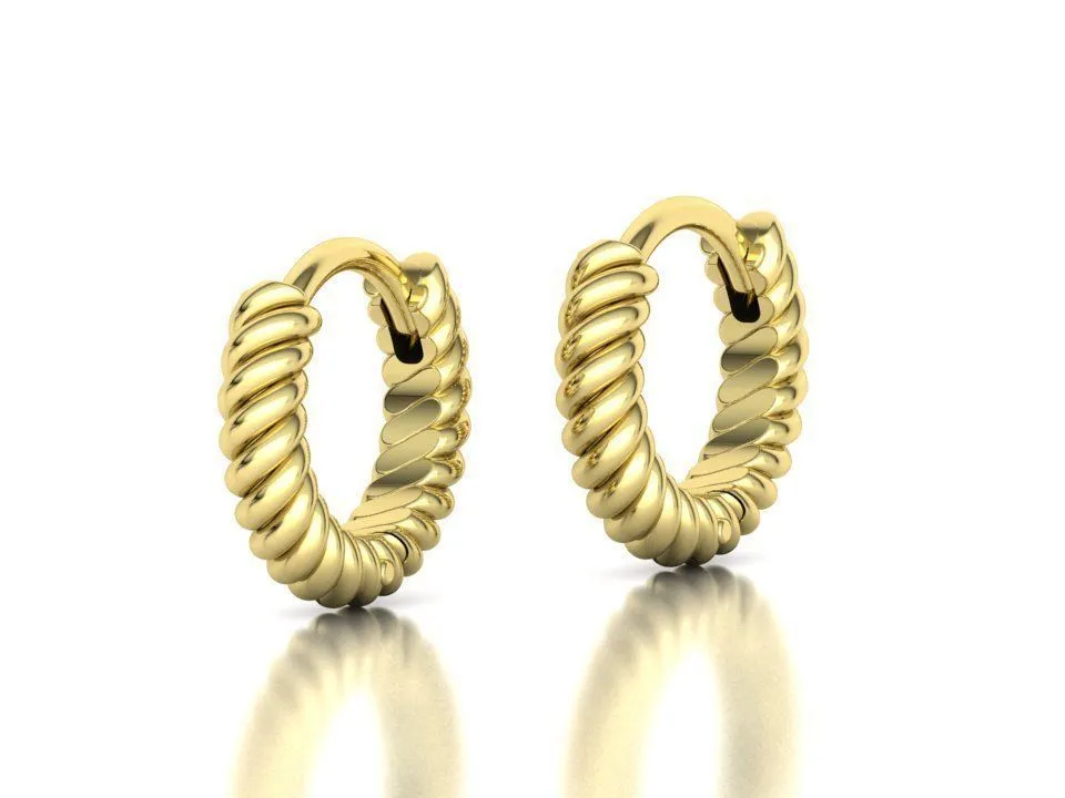 rope-small-hoops-12mm-hoop-earring-3dmodel-3d-model-b27f083e59 High-polished 12mm rope design hoop earrings, symbolizing subtle luxury and sophistication, perfect for any occasion.
