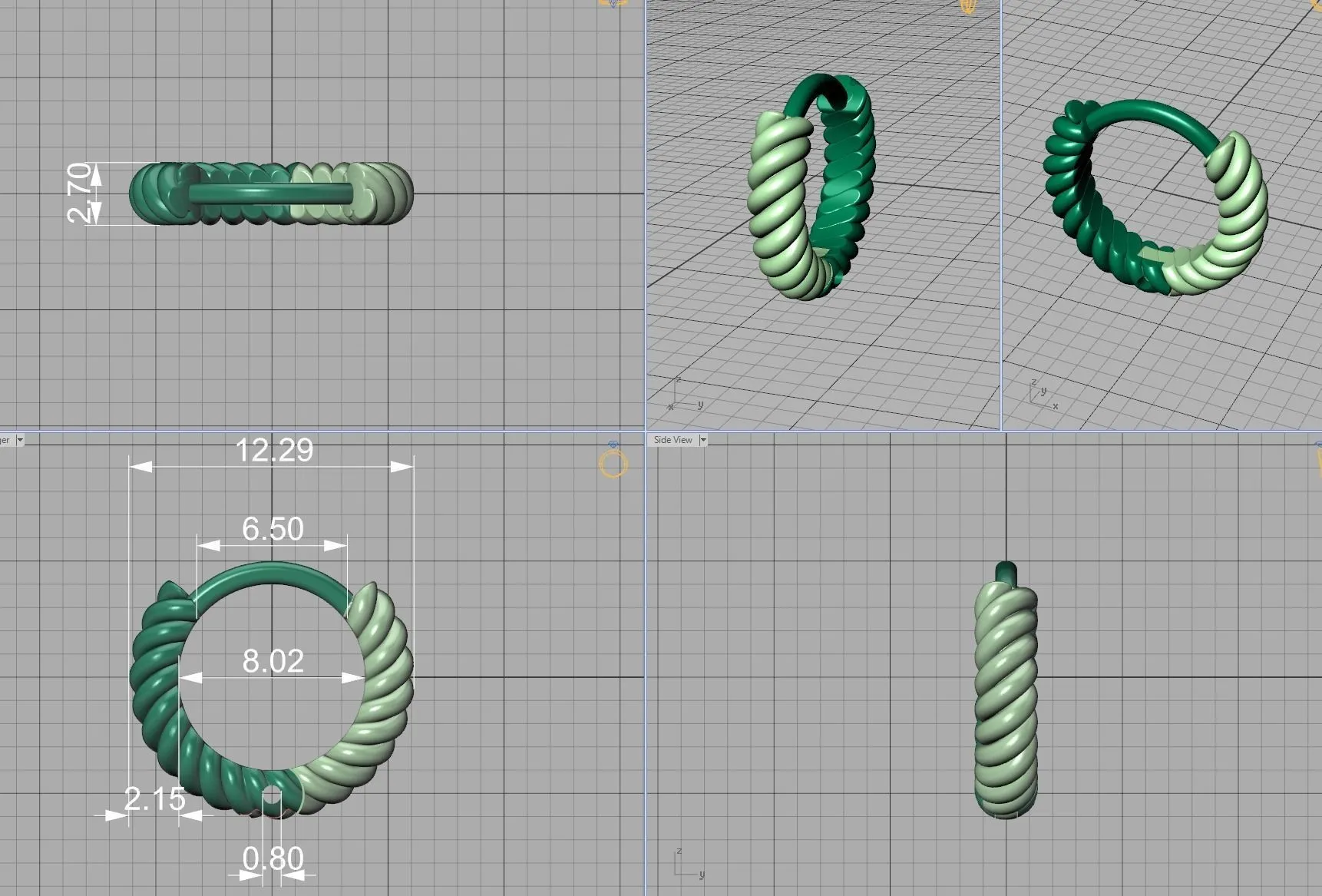 rope-small-hoops-12mm-hoop-earring-3dmodel-3d-model-ba3f9d6259 High-polished 12mm rope design hoop earrings, symbolizing subtle luxury and sophistication, perfect for any occasion.