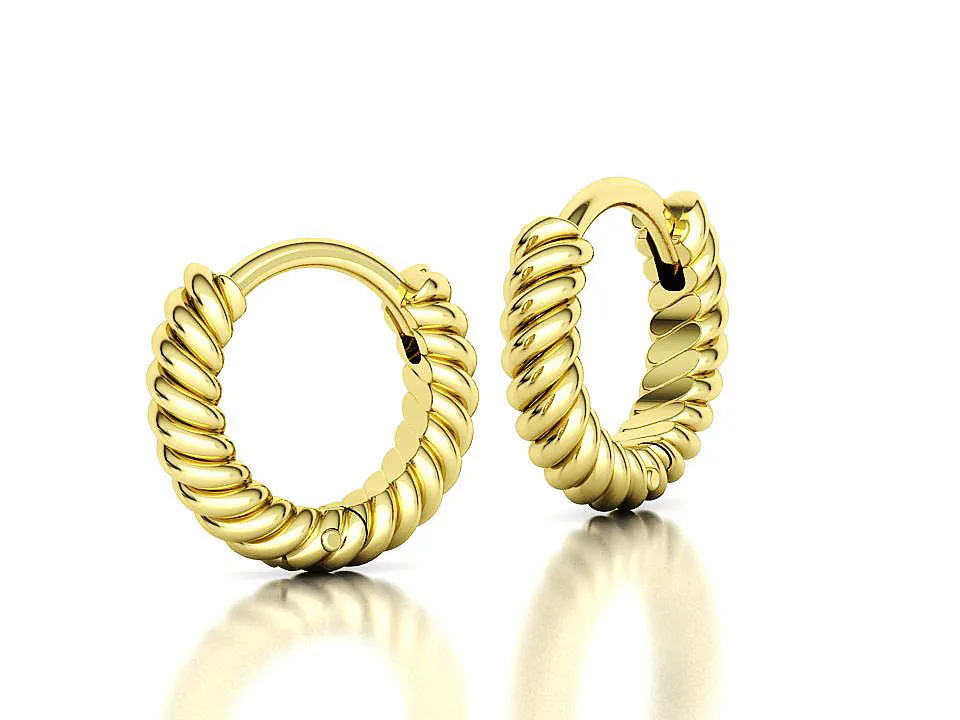 rope-small-hoops-12mm-hoop-earring-3dmodel-3d-model-e16ff586e6 High-polished 12mm rope design hoop earrings, symbolizing subtle luxury and sophistication, perfect for any occasion.