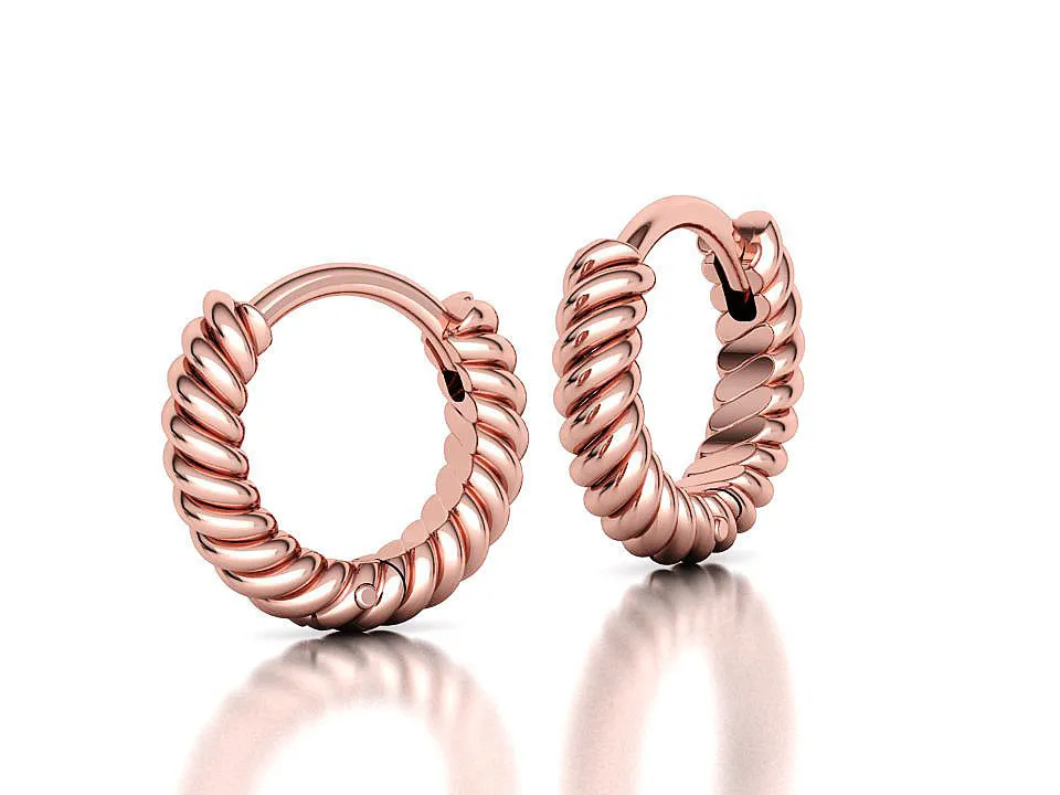 rope-small-hoops-12mm-hoop-earring-3dmodel-3d-model-e6599677e0 High-polished 12mm rope design hoop earrings, symbolizing subtle luxury and sophistication, perfect for any occasion.