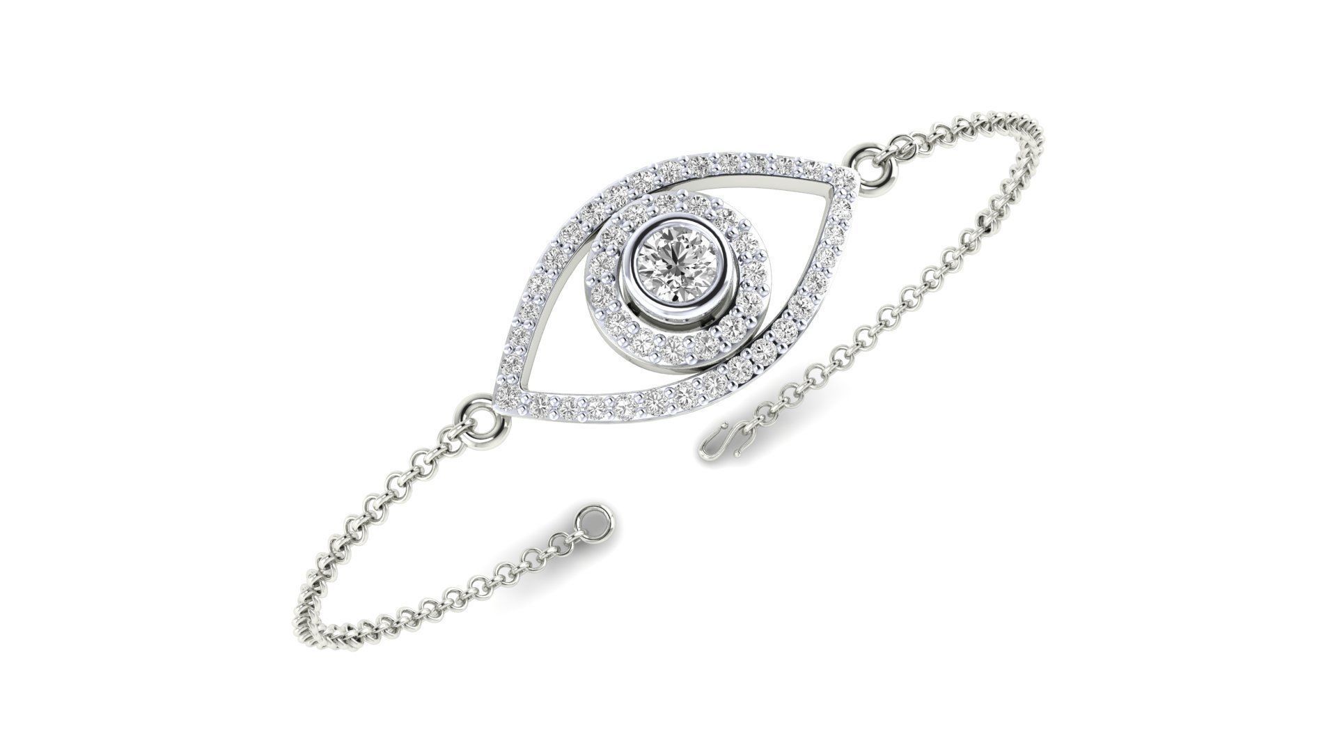 8 (6) Silver bracelet with a sparkling eye-shaped charm featuring shimmering stones