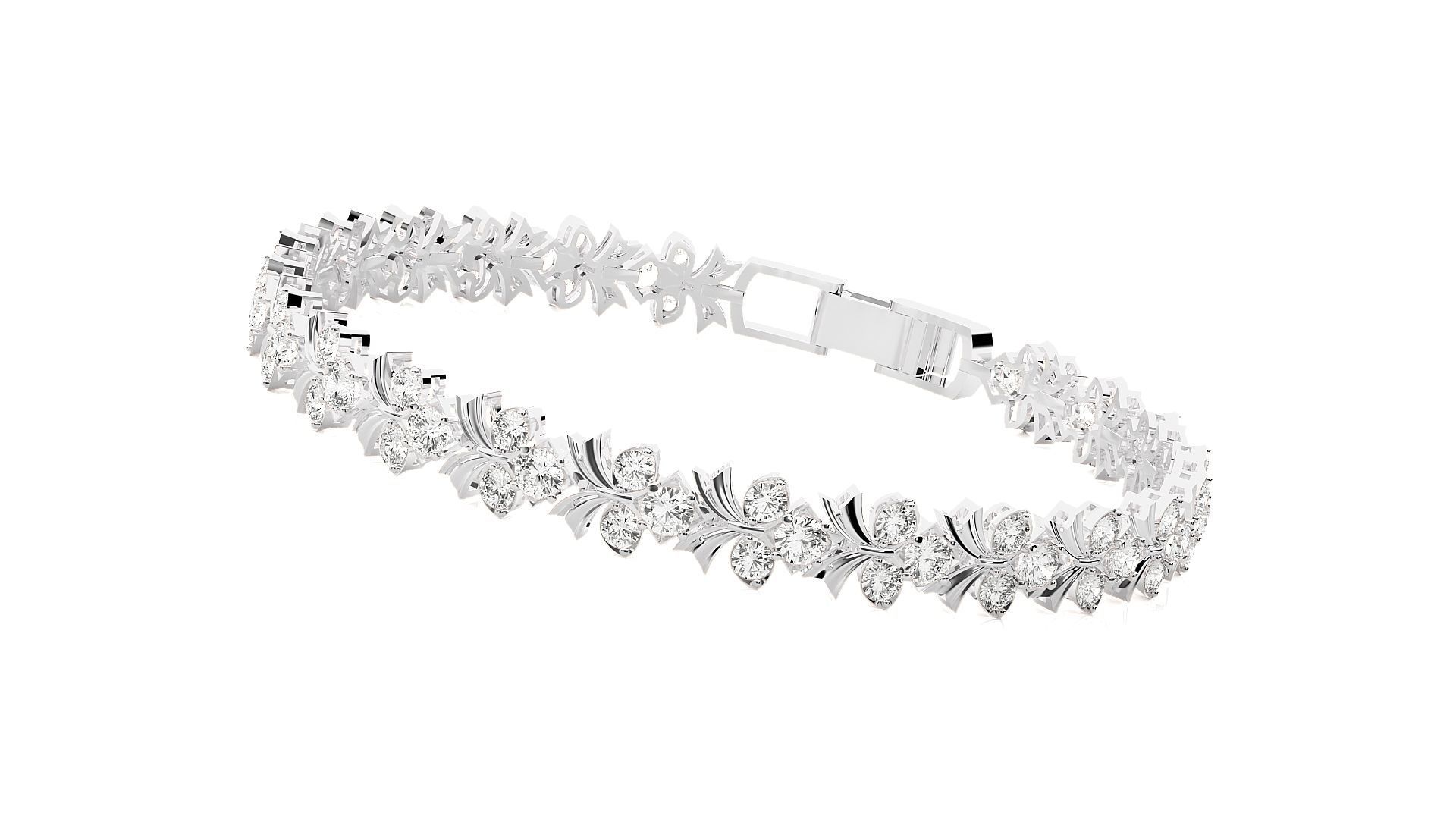 HFS-B001 (1) Sparkling Floral Silver Bracelet featuring a delicate floral design with dazzling stones, crafted from recycled silver.