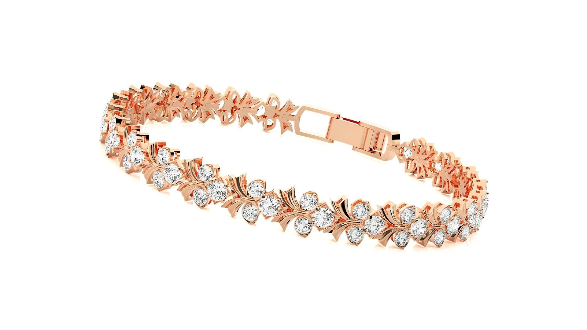 HFS-B001 (11) Sparkling Floral Silver Bracelet featuring a delicate floral design with dazzling stones, crafted from recycled silver.