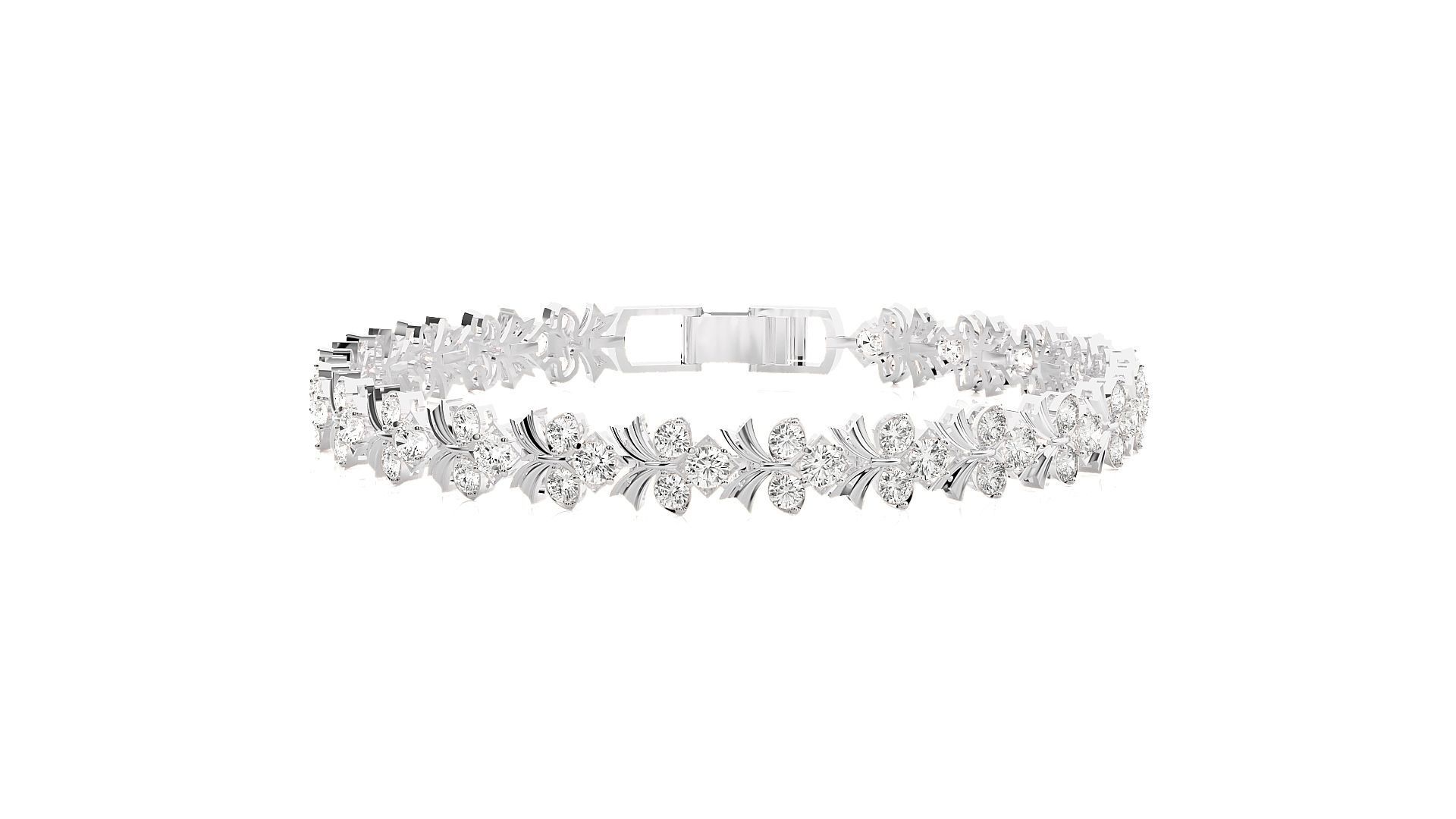 HFS-B001 (12) Sparkling Floral Silver Bracelet featuring a delicate floral design with dazzling stones, crafted from recycled silver.