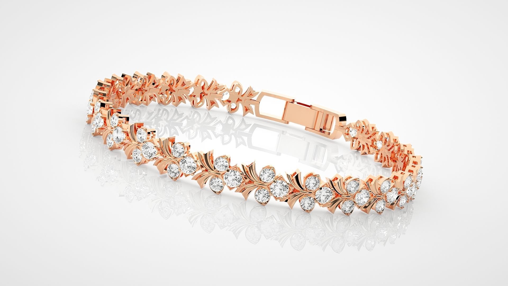 HFS-B001 (4) Sparkling Floral Silver Bracelet featuring a delicate floral design with dazzling stones, crafted from recycled silver.